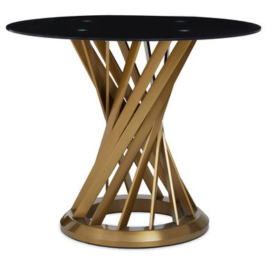 Anzio Black Glass Round Dining Table with Brushed Gold Base