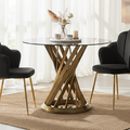 Anzio Black Glass Round Dining Table with Brushed Gold Base