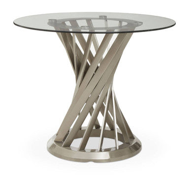 Anzio Clear Glass Round Dining Table with Brushed Silver Base