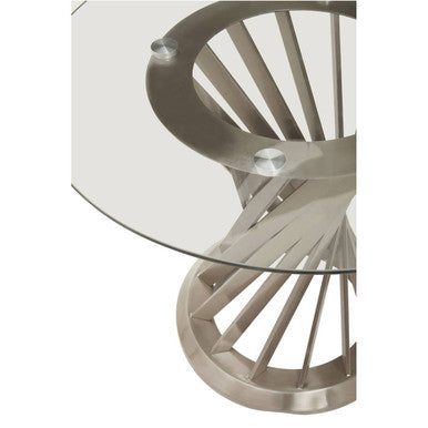 Anzio Clear Glass Round Dining Table with Brushed Silver Base