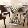 Anzio Clear Glass Round Dining Table with Brushed Silver Base