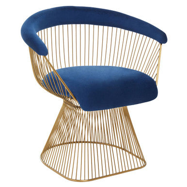 Anzio Navy Blue Velvet and Brushed Gold Chair with Hourglass Shape