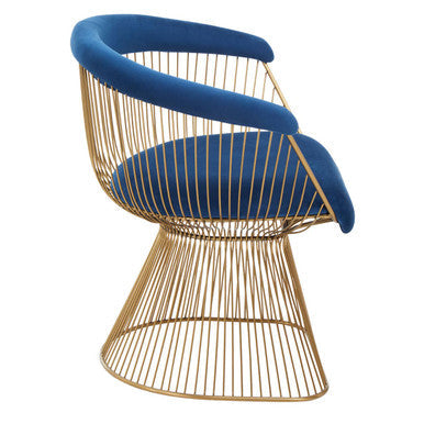 Anzio Navy Blue Velvet and Brushed Gold Chair with Hourglass Shape