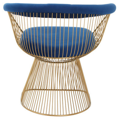 Anzio Navy Blue Velvet and Brushed Gold Chair with Hourglass Shape