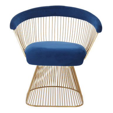 Anzio Navy Blue Velvet and Brushed Gold Chair with Hourglass Shape