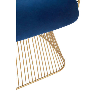 Anzio Navy Blue Velvet and Brushed Gold Chair with Hourglass Shape
