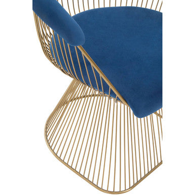 Anzio Navy Blue Velvet and Brushed Gold Chair with Hourglass Shape
