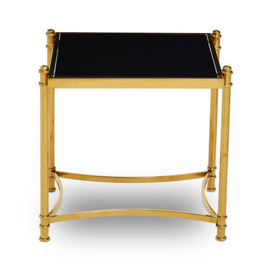 Gold Finish Base Side Table with Black Glass Top, Ackley