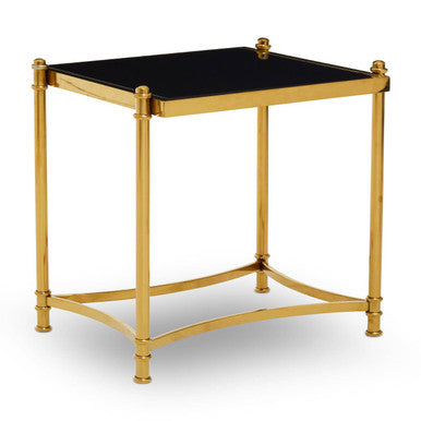 Gold Finish Base Side Table with Black Glass Top, Ackley
