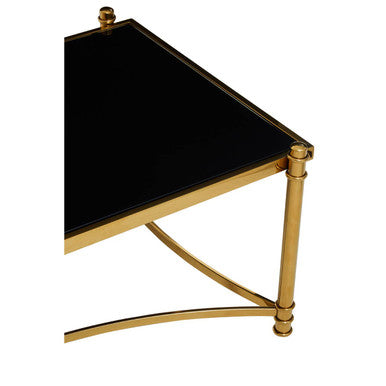 Gold Finish Base Coffee Table with Black Glass Top, Ackley
