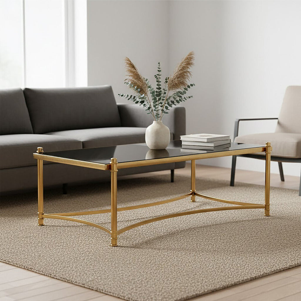 Ackley Gold Stainless Steel Coffee Table with Black Glass Top