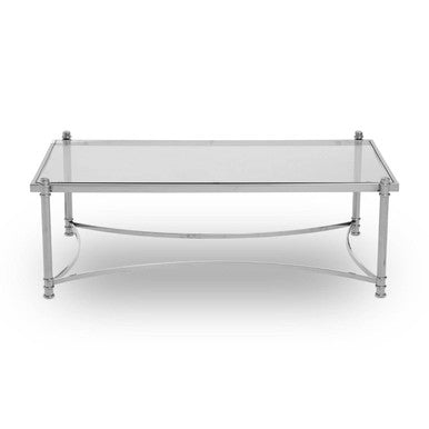 Silver Finish Base Coffee Table with Clear Glass Top, Ackley