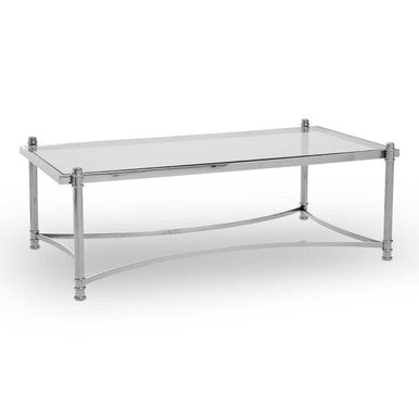 Ackley Silver Stainless Steel Coffee Table with Clear Glass Top