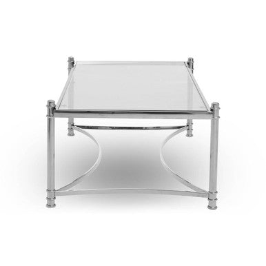 Ackley Silver Stainless Steel Coffee Table with Clear Glass Top