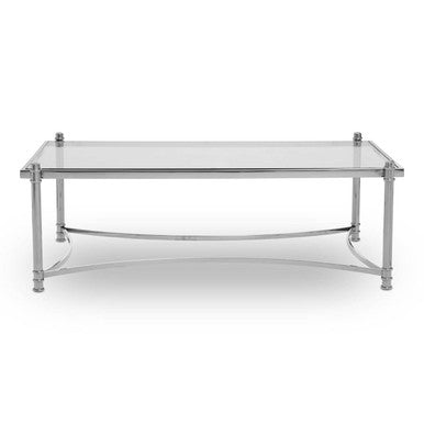 Silver Finish Base Coffee Table with Clear Glass Top, Ackley