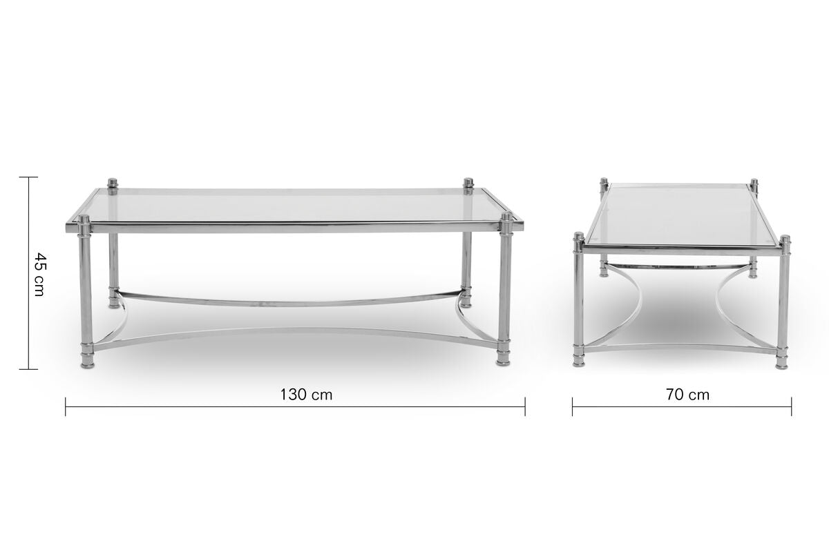 Silver Finish Base Coffee Table with Clear Glass Top, Ackley