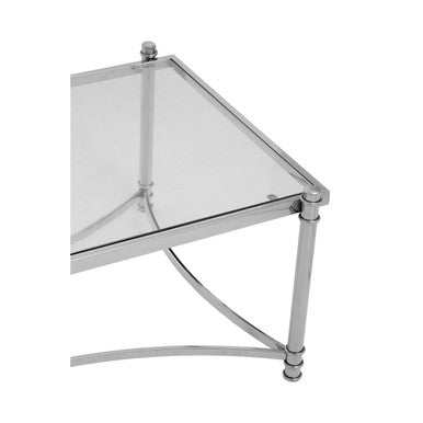 Ackley Silver Stainless Steel Coffee Table with Clear Glass Top