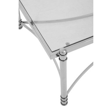 Silver Finish Base Coffee Table with Clear Glass Top, Ackley