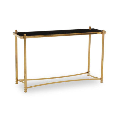 Gold Stainless Steel Base Console Table with Black Glass Top, Ackley