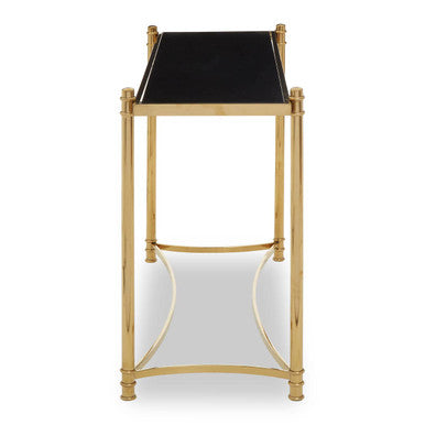 Gold Stainless Steel Base Console Table with Black Glass Top, Ackley