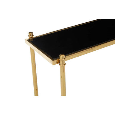 Gold Stainless Steel Base Console Table with Black Glass Top, Ackley