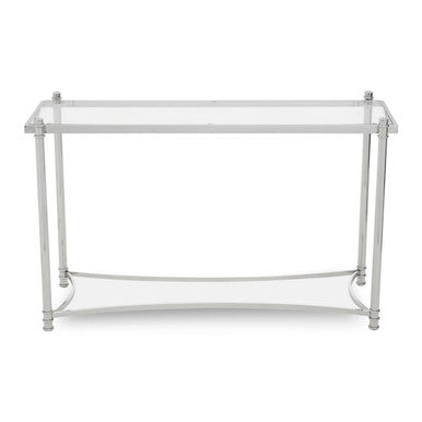Silver Stainless Steel Base Console Table with Clear Glass Top, Ackley