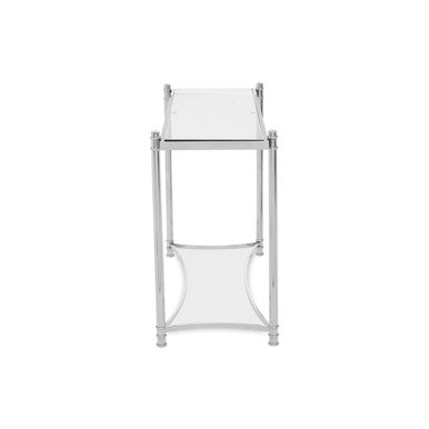 Silver Stainless Steel Base Console Table with Clear Glass Top, Ackley