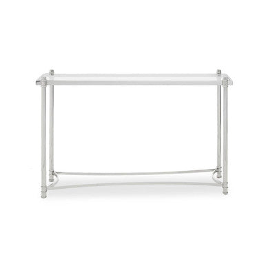 Silver Stainless Steel Base Console Table with Clear Glass Top, Ackley