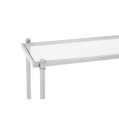 Silver Stainless Steel Base Console Table with Clear Glass Top, Ackley