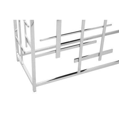 Black Marble Top Console Table with Silver Finish Geometric Stainless Steel Base, Aprilia