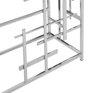Black Marble Top Console Table with Silver Finish Geometric Stainless Steel Base, Aprilia