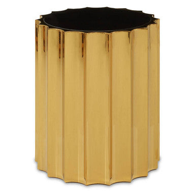Alvaro Black Glass Side Table with Ribbed Gold Metal Frame