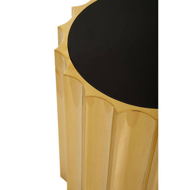 Black Glass Top and Titanium Base Round Side Table, Alvaro