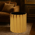 Alvaro Black Glass Side Table with Ribbed Gold Metal Frame