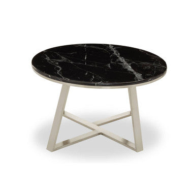 Alvaro Silver Stainless Steel Coffee Table with Black Marble Top