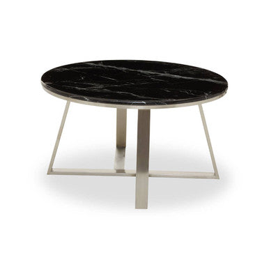 Alvaro Silver Stainless Steel Coffee Table with Black Marble Top