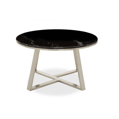 Alvaro Silver Stainless Steel Coffee Table with Black Marble Top