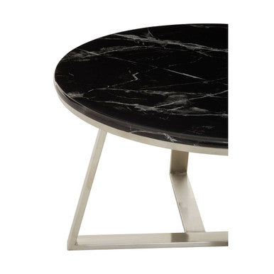 Alvaro Silver Stainless Steel Coffee Table with Black Marble Top