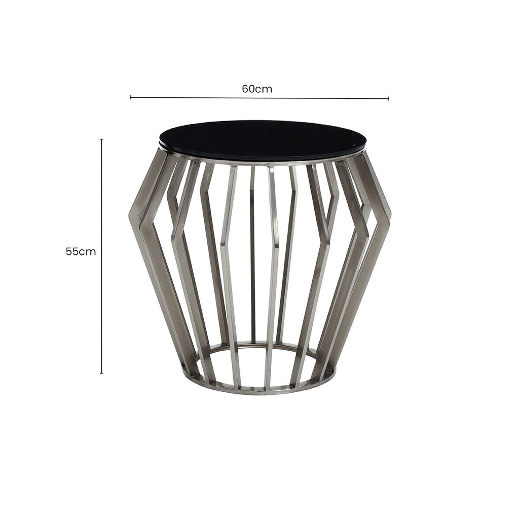 Ackley Silver Metal  Side Table with Black Glass Top
