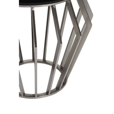 Ackley Silver Metal  Side Table with Black Glass Top