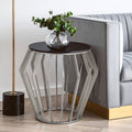 Ackley Silver Metal  Side Table with Black Glass Top