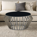 Ackley Silver Metal  Coffee Table with Black Glass Top