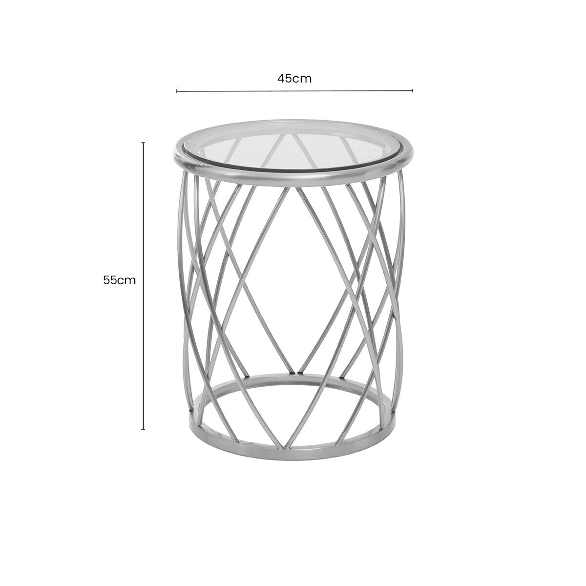 Ackley Silver Metal  Side Table with Clear Glass Top