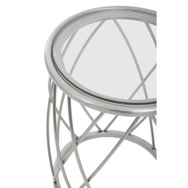 Ackley Silver Metal  Side Table with Clear Glass Top