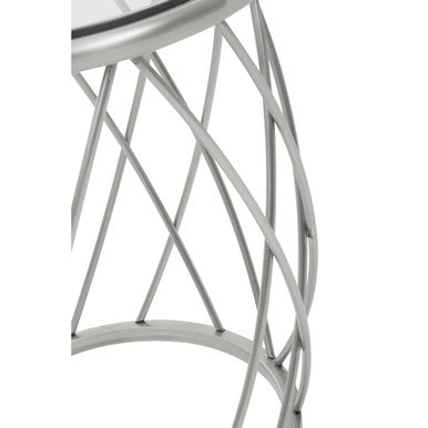 Ackley Silver Metal  Side Table with Clear Glass Top