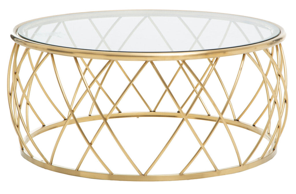 Ackley Gold Metal  Coffee Table with Clear Glass Top