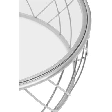 Silver Base Round Coffee Table with Clear Glass Top, Ackley