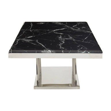 Black Marble Top Coffee Table with Intricate Silver Base, Arenza
