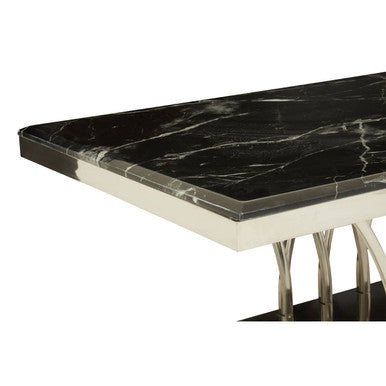 Black Marble Top Coffee Table with Intricate Silver Base, Arenza
