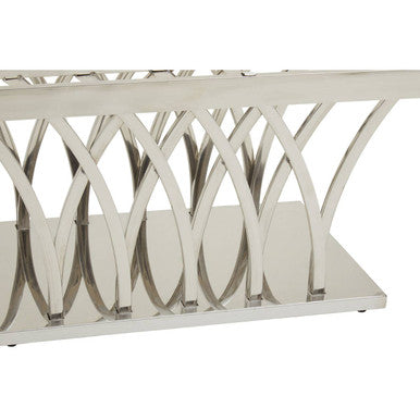 Black Marble Top Coffee Table with Intricate Silver Base, Arenza